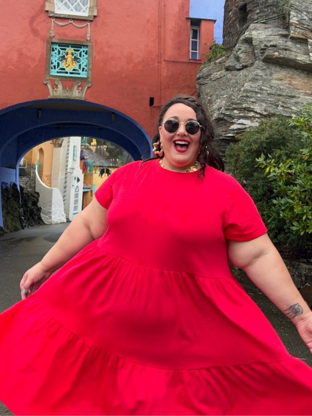 Shiny by Nature Red Tiered Ruffle T Shirt Dress with Pockets